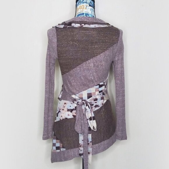 Anthropologie PILCRO Asymmetrical Faux Wrap Cardigan Ruffles Floral Striped XS - Picture 4 of 7